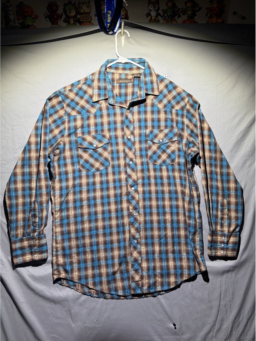 Roper Western Pearl Snap Long Sleeve Shirt Mens XL Cowboy Rodeo Ranch Horses